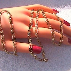 Milor Gold Washed SS Figaro Bracelet Necklace Set